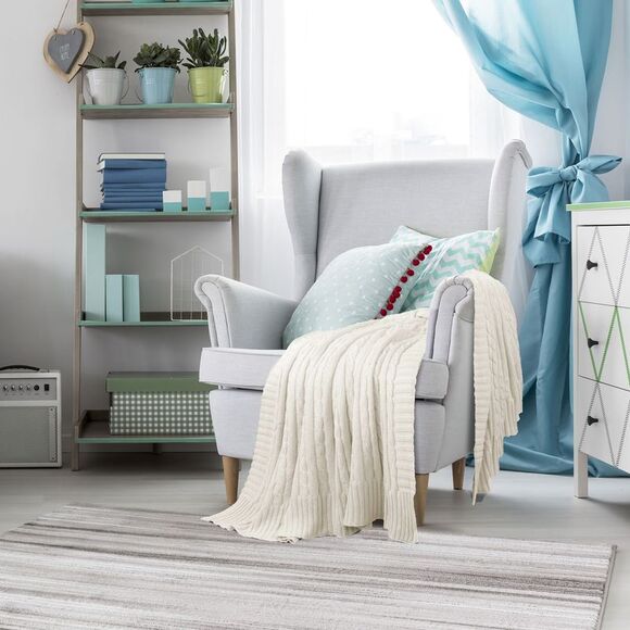 100% Cotton Throw Blanket for Sofa Soft Cable Knit Blanket 50" x 60" Beige - Picture 2 of 6